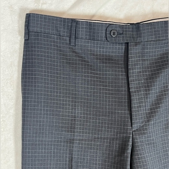 Zanella Made in Italy 33W 31L Navy Windowpane 100% Wool Designer Dress Pants C23 - Picture 3 of 11